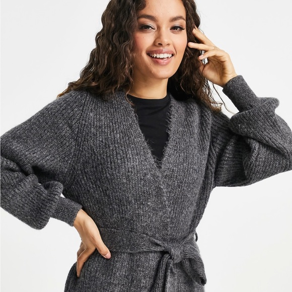 Topshop Charcoal Belted Wrap Cardigan XS - Picture 3 of 7